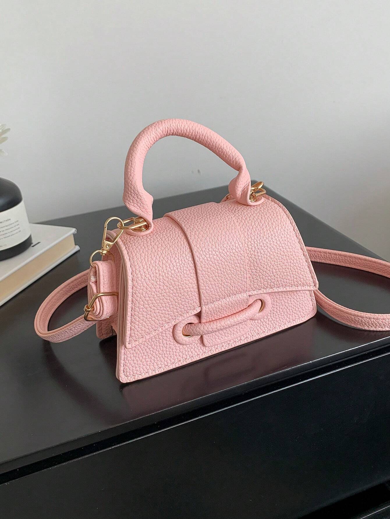 1pc Mini Solid Color Pu Flip Cover Magnetic Closure Top Single Handle Shoulder Strap Adjustable, Fashionable & Versatile Handbag shein