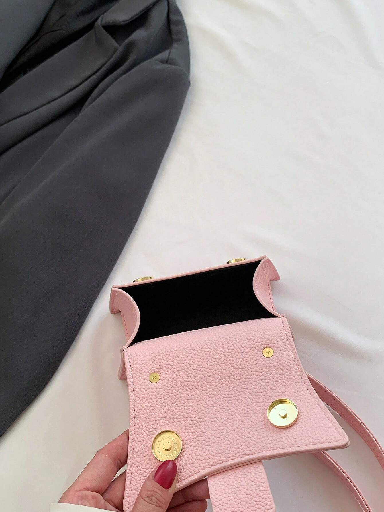 1pc Mini Solid Color Pu Flip Cover Magnetic Closure Top Single Handle Shoulder Strap Adjustable, Fashionable & Versatile Handbag shein