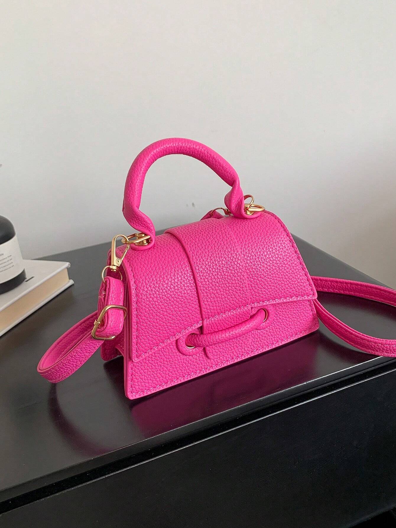 1pc Mini Solid Color Pu Flip Cover Magnetic Closure Top Single Handle Shoulder Strap Adjustable, Fashionable & Versatile Handbag shein