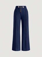 MOD Solid Belted Wide Leg Suit Pants shein