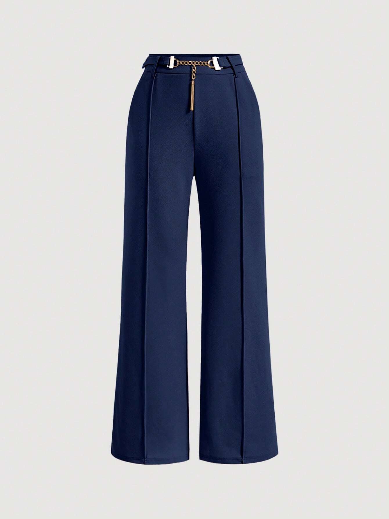 MOD Solid Belted Wide Leg Suit Pants shein