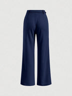 MOD Solid Belted Wide Leg Suit Pants shein