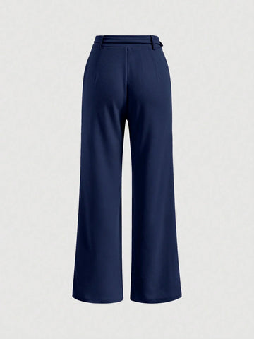 MOD Solid Belted Wide Leg Suit Pants