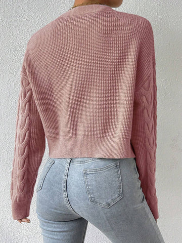 MOOSTA Drop Shoulder Cable Knit Cardigan & Crop Knit Top