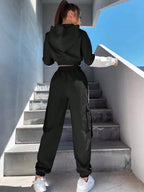 MOOSTA Two Tone Drop Shoulder Letter Tape Zipper Up Jacket & Cargo Pants shein