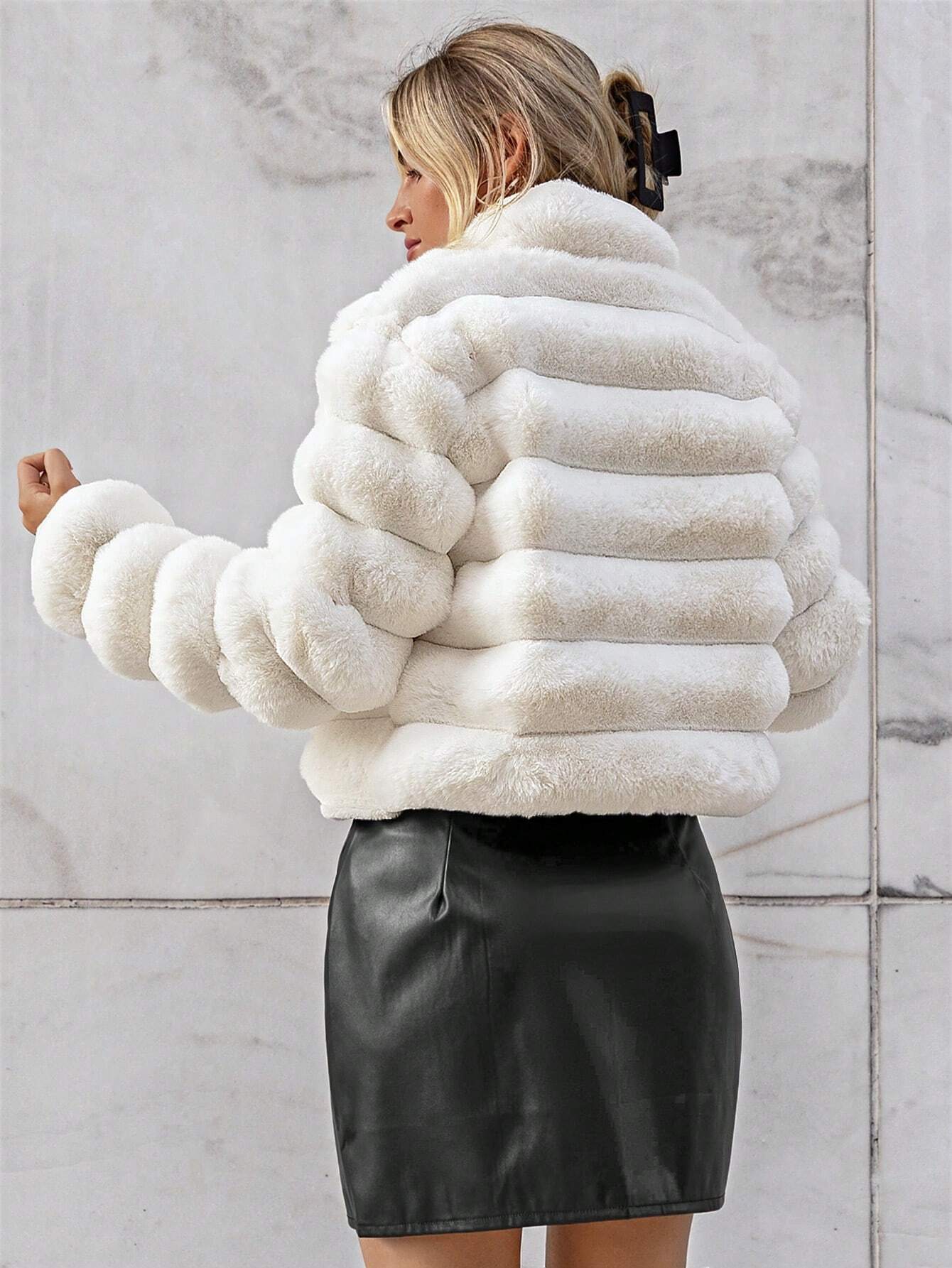 Privé Going Out Solid Open Front Crop Fuzzy Coat shein