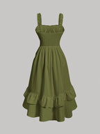 MOD Ruched Bust Ruffle Hem Dress shein