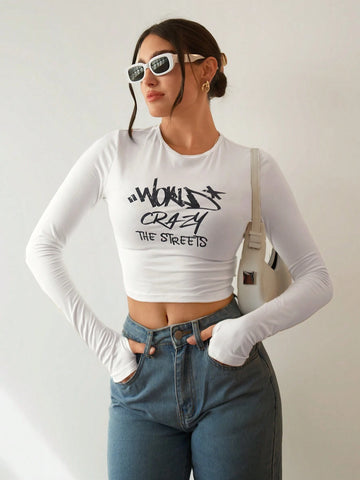 Essnce Slogan Graphic Crop Tee shein