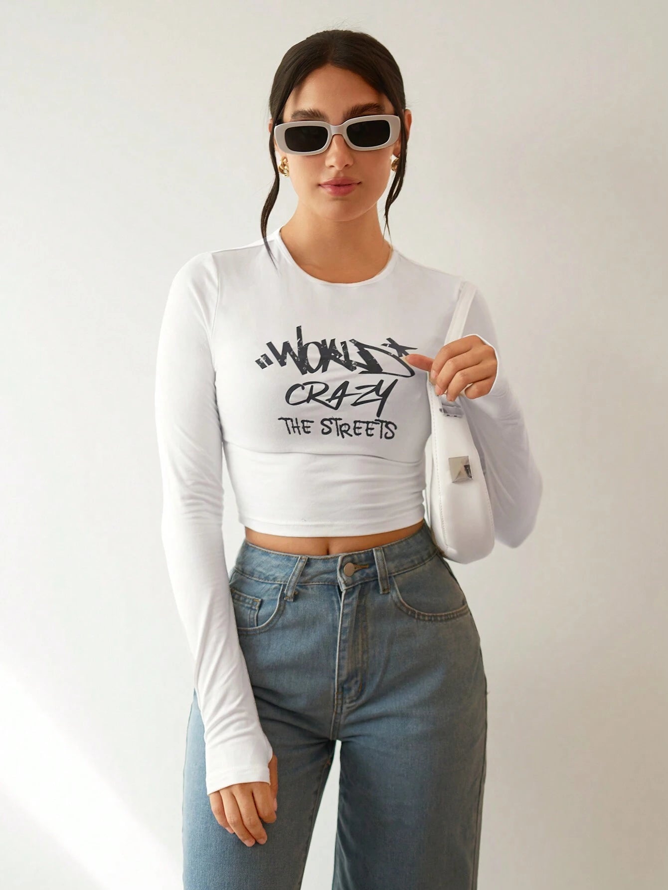 Essnce Slogan Graphic Crop Tee shein