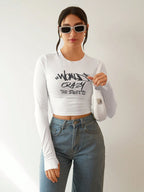 Essnce Slogan Graphic Crop Tee shein
