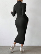 Raffinéa Mock Neck Ribbed Knit Sweater Dress shein