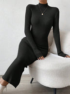 Raffinéa Mock Neck Ribbed Knit Sweater Dress shein