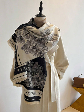 1pc Women's Reversible Imitation Cashmere Floral Printed Warm Scarf Shawl