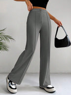 EZwear Y2k Solid Zipper Fly Seam Detail Pants Flare Leggings shein