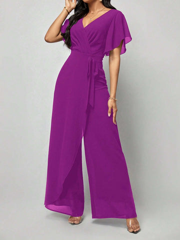 Clasi Women's Solid Color Wrap Tie Jumpsuit shein