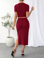 Essnce Solid Crop Tee & Split Thigh Skirt Shein