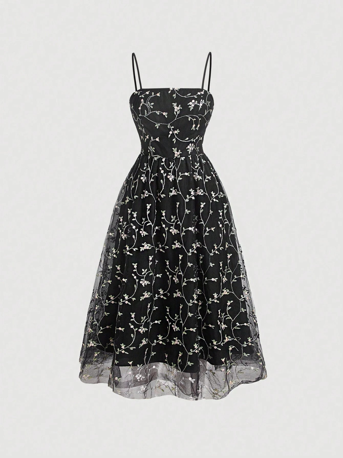 MOD Ladies' Floral Embroidery Splicing Mesh Cami Dress shein
