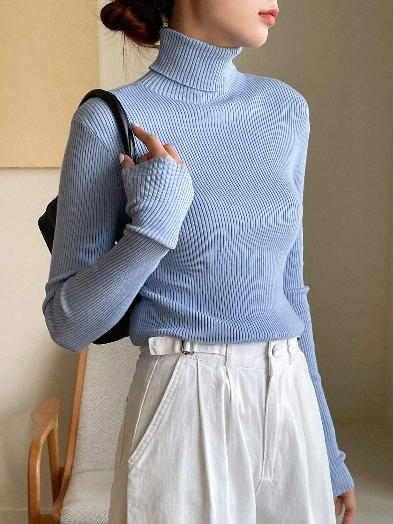 DAZY Ribbed Knit Turtleneck Sweater shein