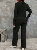 Franclia Solid Ribbed Knit Sweater & Knit Pants shein