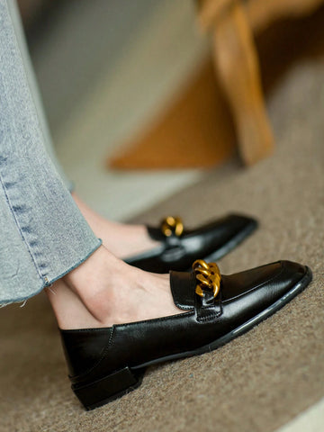 Women's Flat Loafers With Retro Square Toe Design