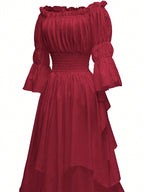 Off Shoulder Shirred Waist Ruffle Hem Dress shein