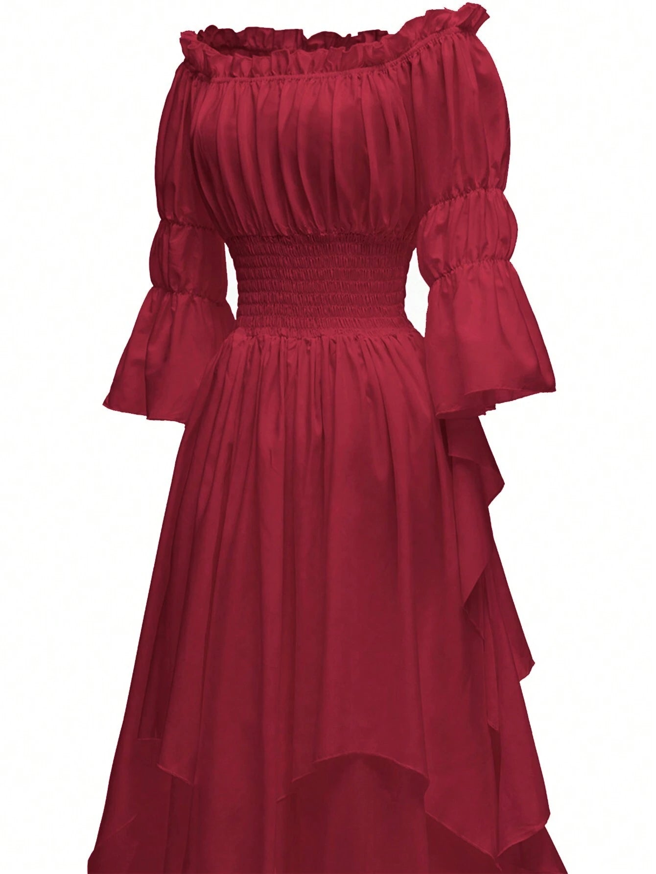 Off Shoulder Shirred Waist Ruffle Hem Dress shein