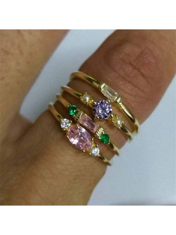 1pc Fashionable Simple Style Women's 4pcs/set Zirconia Inlaid Ring Set For Engagement shein