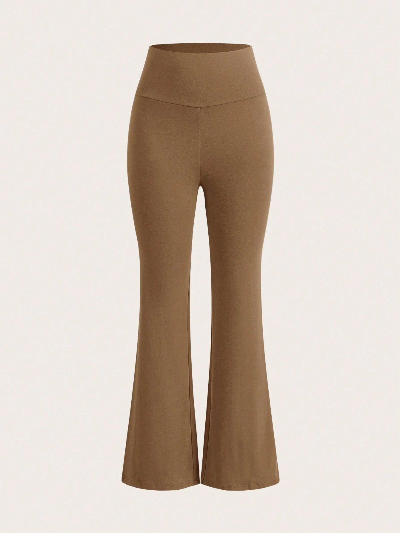 EZwear Wide Waistband Flare Leg Pants shein