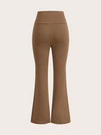 EZwear Wide Waistband Flare Leg Pants shein