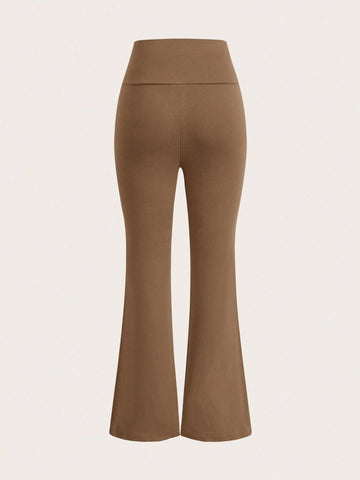EZwear Wide Waistband Flare Leg Pants