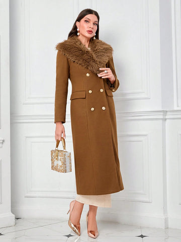 Modely Borg Collar Double Breasted Overcoat