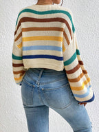 EZwear Stripe Pattern Lantern Sleeve Sweater shein