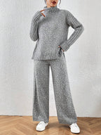 Essnce 2pcs/Set Women Casual High Neck Drop Shoulder Sweater And Pants shein