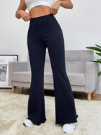 EZwear Balletcore Seam Front Flare Leg Back Pants Shein