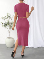 Essnce Solid Crop Tee & Split Thigh Skirt Shein