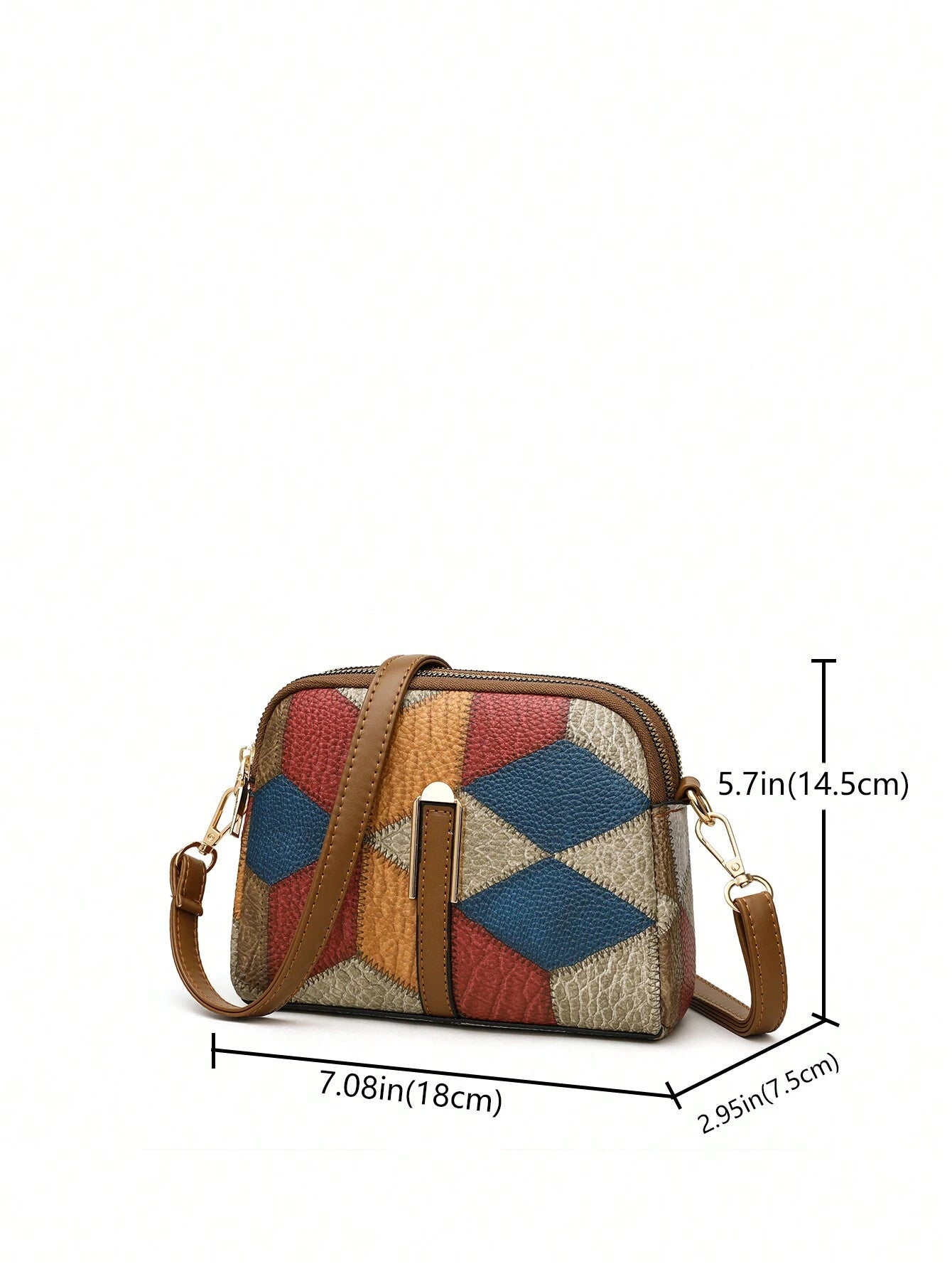 1pc Multicolor Pu Decorated, Simple & Vintage Style Multi-layer Crossbody Bag shein