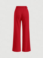 MOD Solid Belted Wide Leg Suit Pants shein