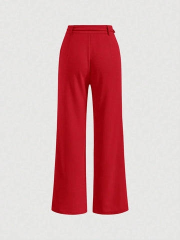 MOD Solid Belted Wide Leg Suit Pants