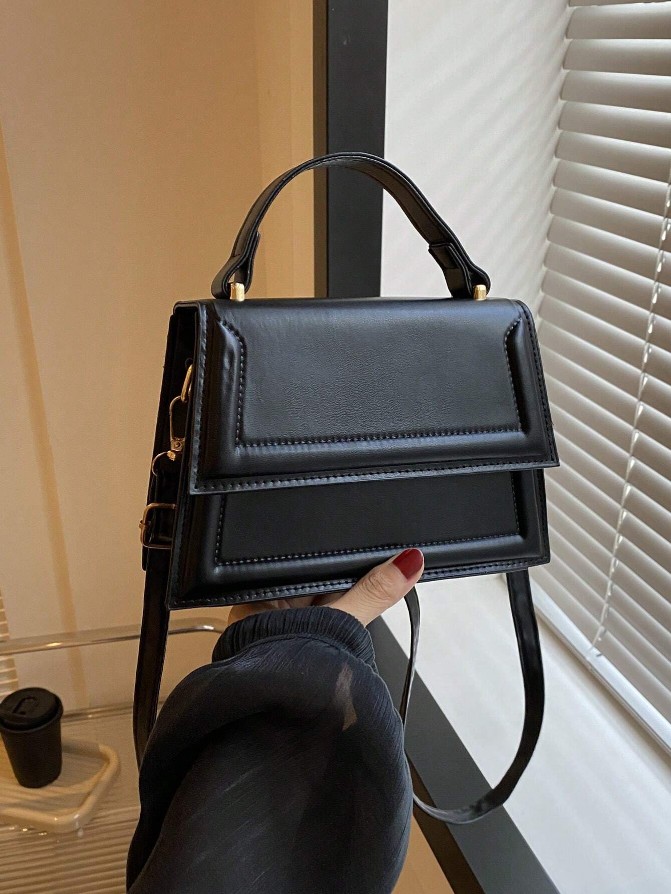 Fashionable Solid Color Flap Mini Handbag shein
