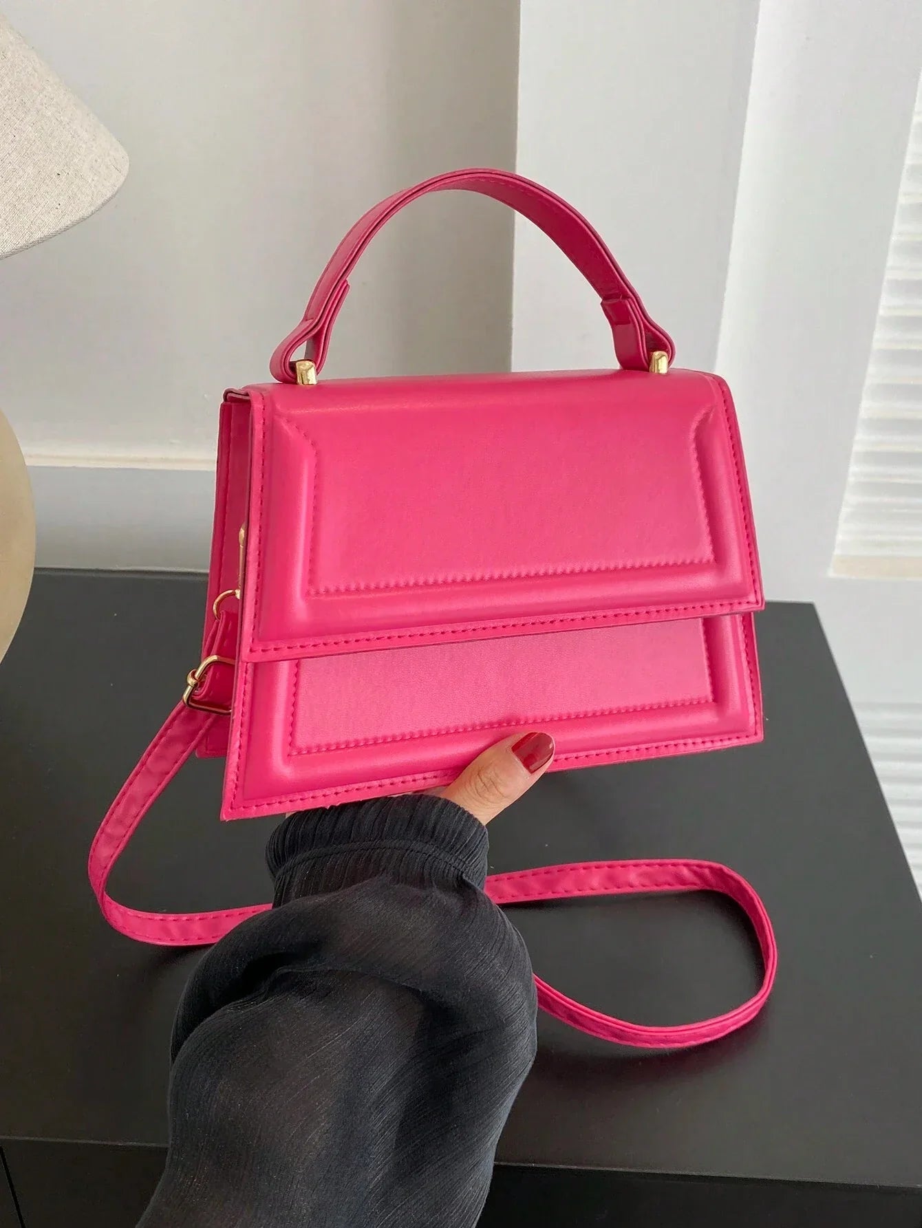 Fashionable Solid Color Flap Mini Handbag shein