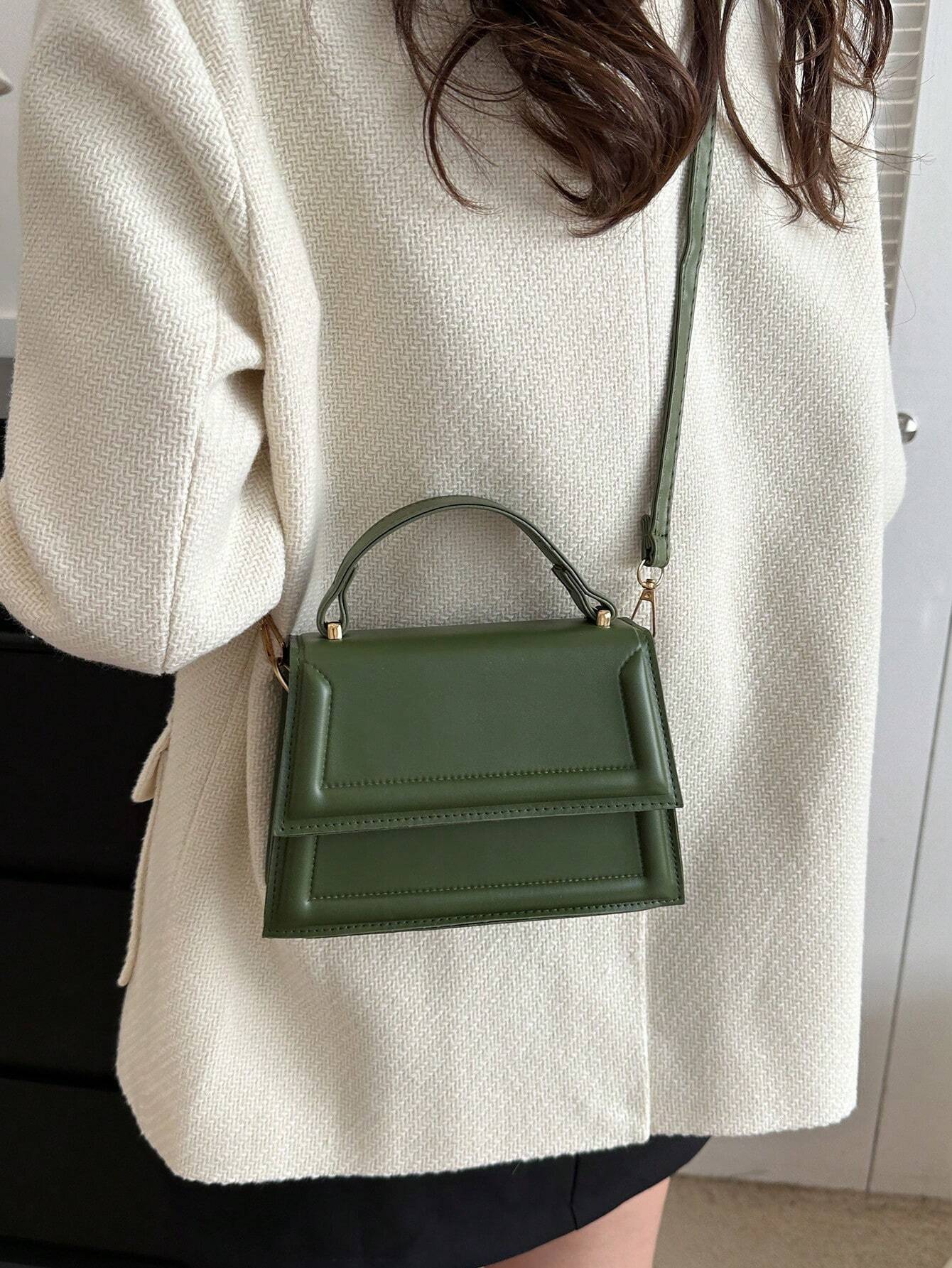 Fashionable Solid Color Flap Mini Handbag shein