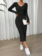 Raffinéa Solid Ribbed Knit Bodycon Sweater Dress shein