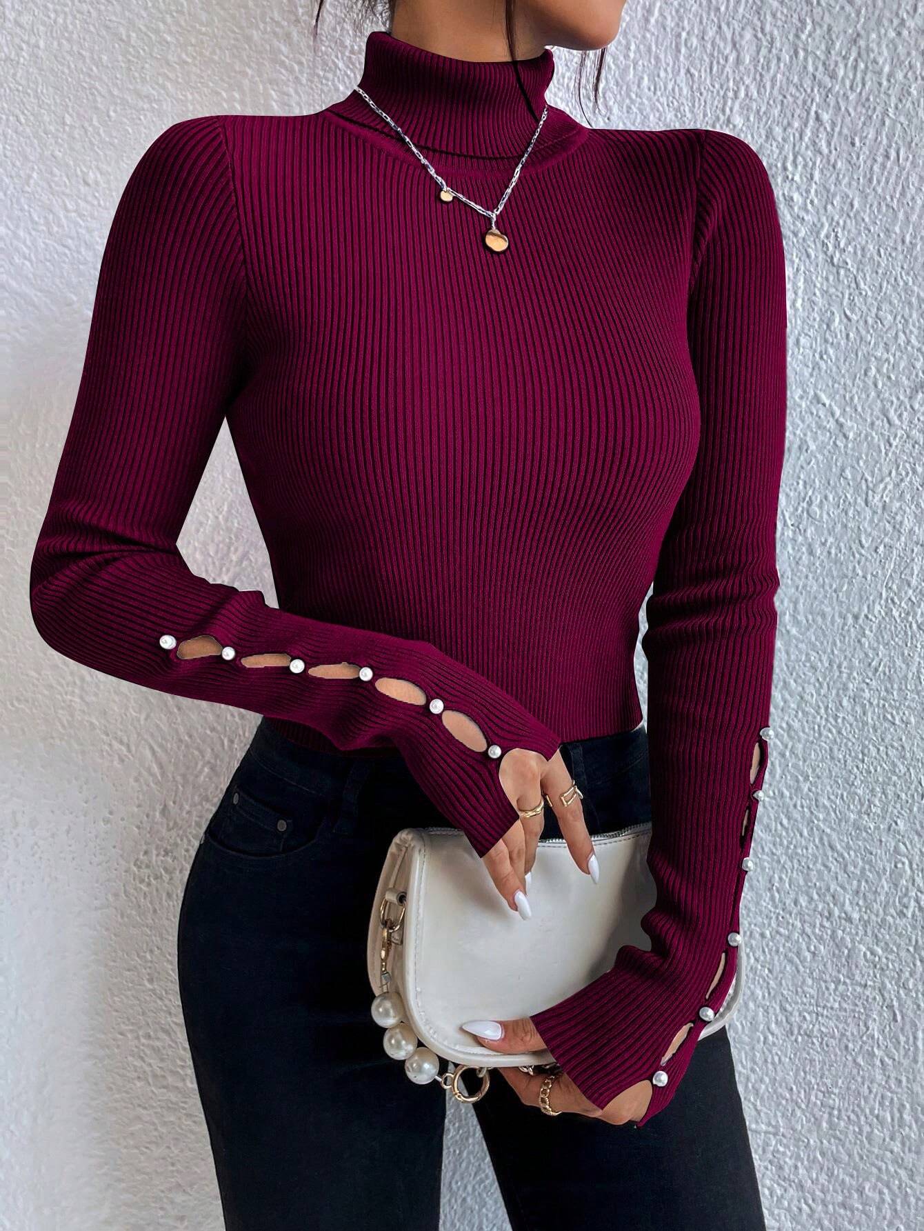 Privé Turtleneck Button Detail Sweater shein