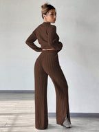 MOOSTA Solid Sweater & Drawstring Waist Knit Pants shein