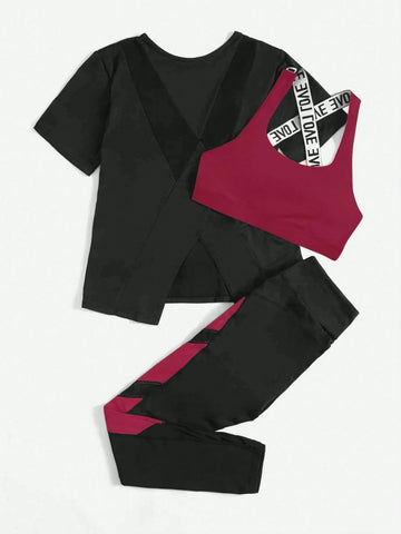 Breathable And Soft Sports Suit With Cross Detailing And Letter Weaving Strap Workout Women Set