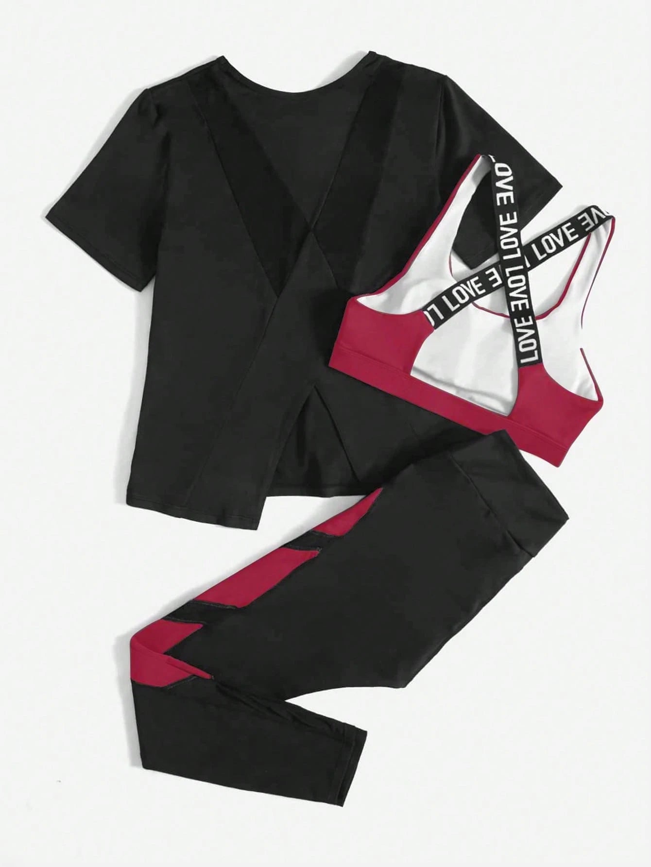 Breathable And Soft Sports Suit With Cross Detailing And Letter Weaving Strap Workout Women Set