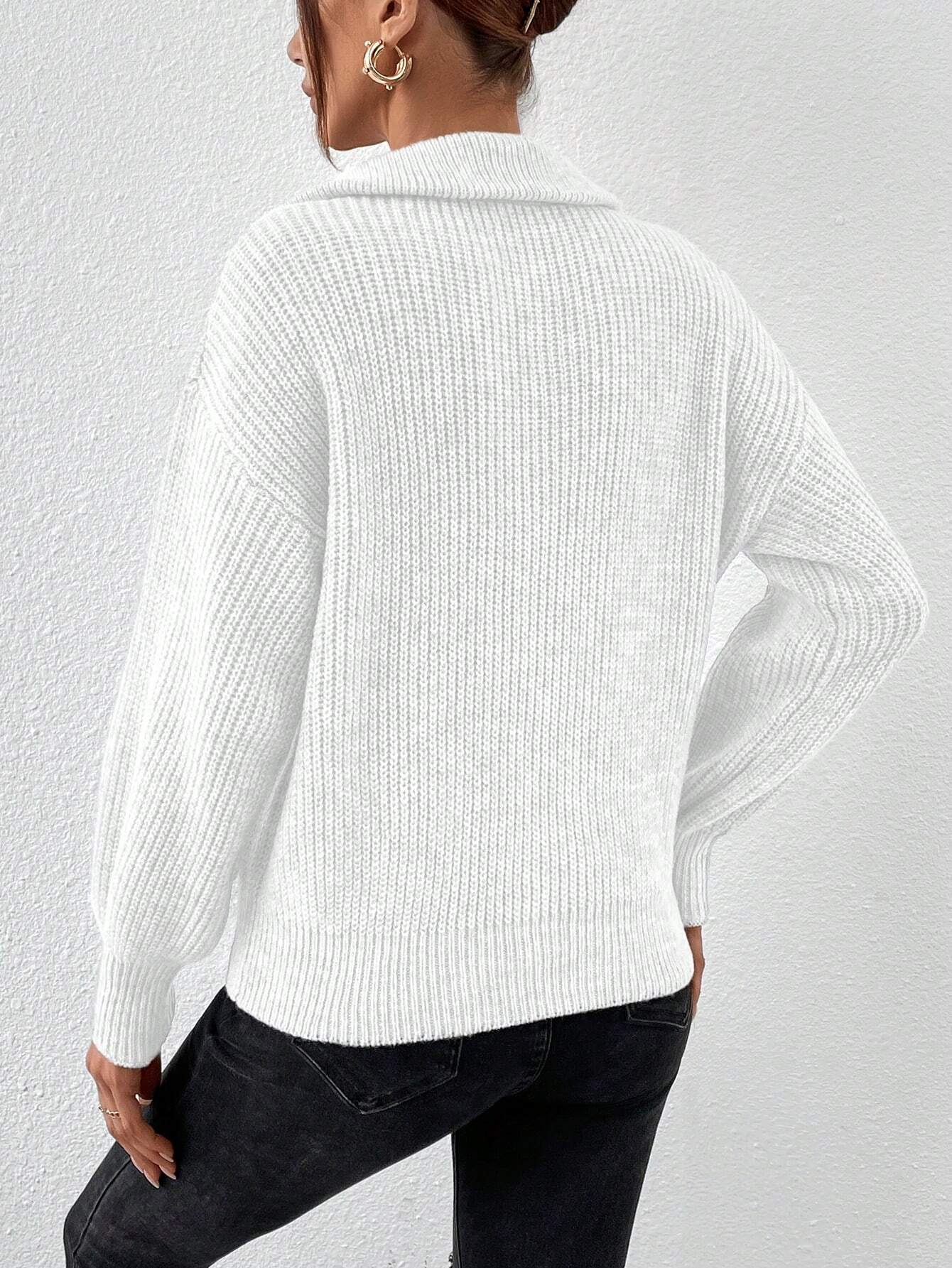 Frenchy Half Zip Drop Shoulder Grain Sweater shein