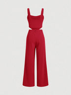 MOD Solid Cami Top & Wide Leg Pants Without Blouse shein