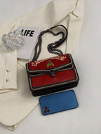 Small Flap Square Bag Letter Embroidered Metal Decor shein
