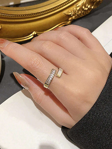 1Pc Opal Stone Openable Women Party Ring with CZ zirconia Luxury shein